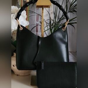 Gucci Black Bamboo Handle Bag with Matching Pouch And Free COA!